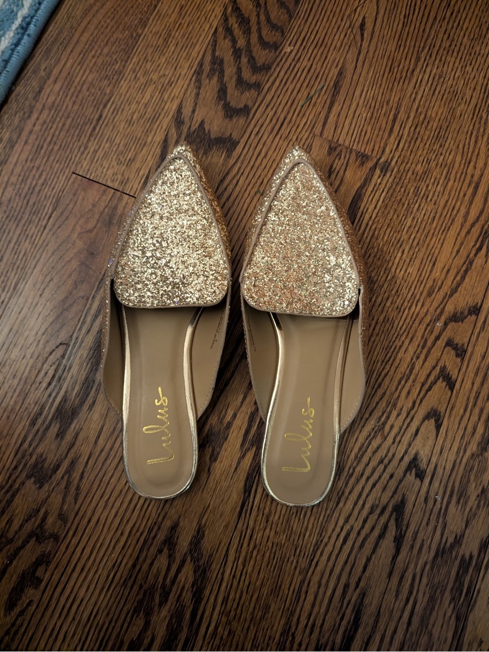 Lulu's Sparkling Gold Pointed D'Orsay Mules